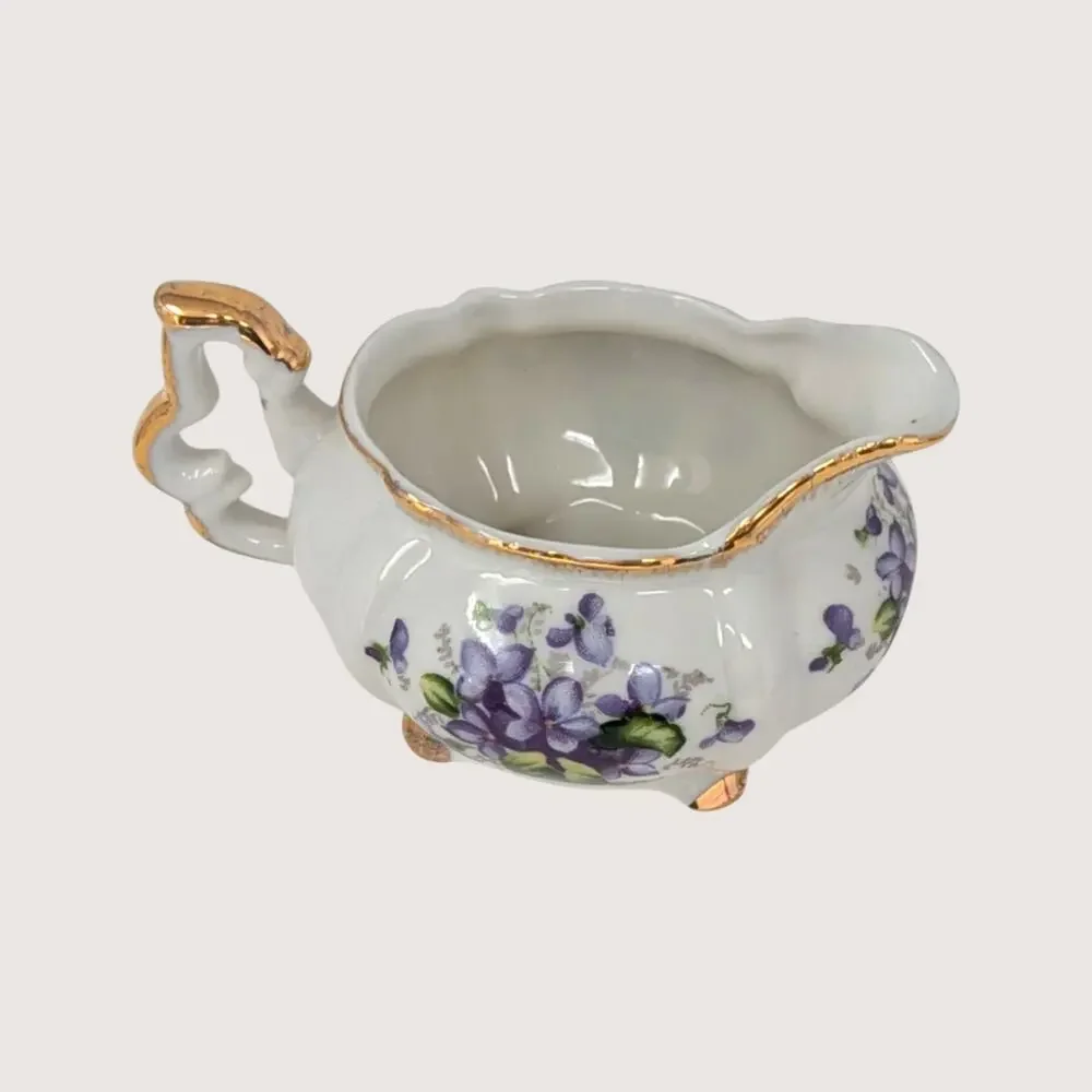 1950s Napco Porcelain Violet Cream and Sugar Set